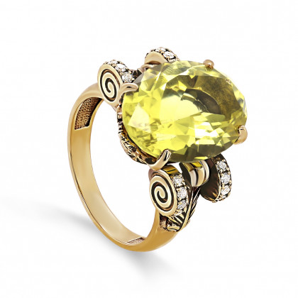 Кольцо из золота с бриллиантом и кварцом